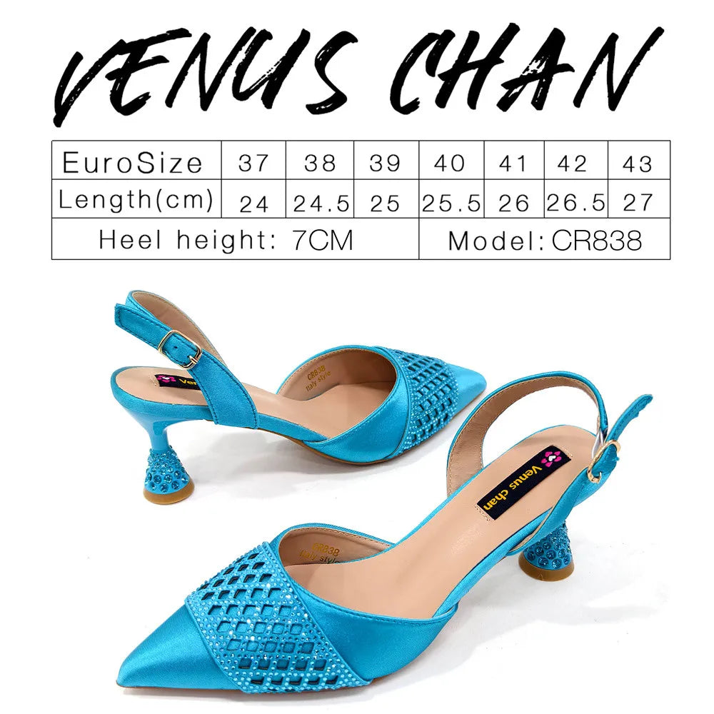 Nigerian Women Heel Party Ladies Italian Design Shoes And Bags Set Decorated with Rhinestone Handbag Wedding Party