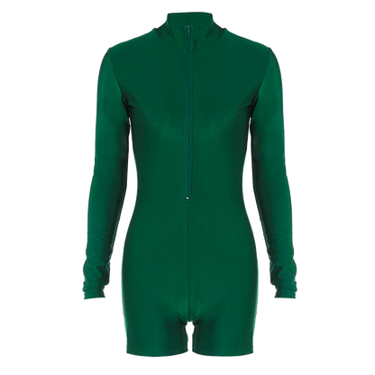 Hugcitar Solid Turtleneck Long Sleeve Zip Up Sexy Slim Skinny One Piece Playsuit 2024 Fall Women Fashion Streetwear Party Romper