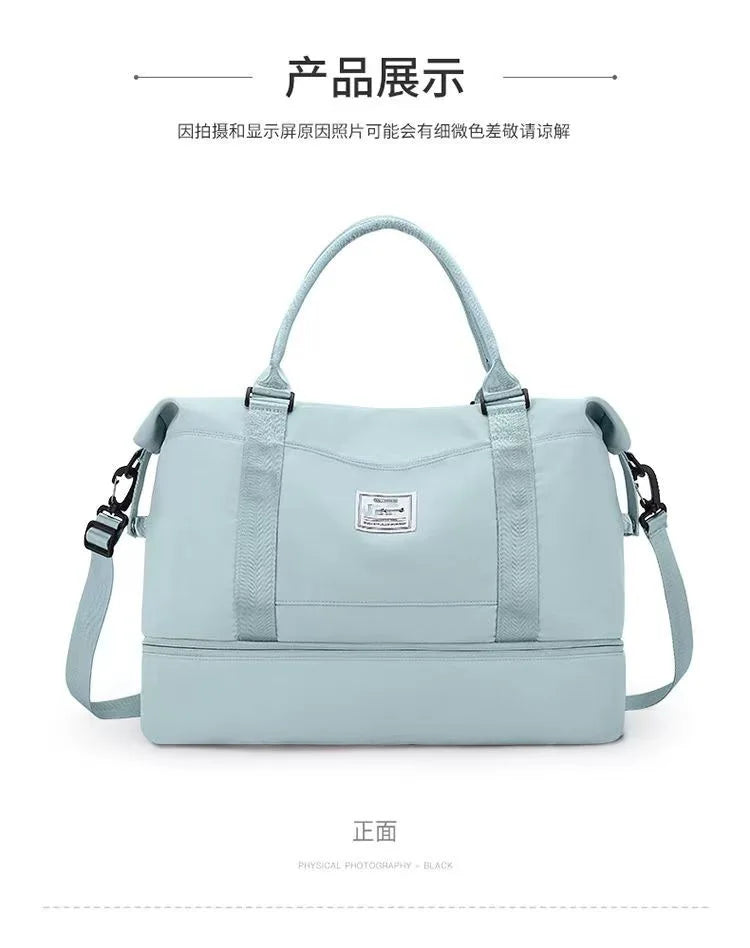 Outdoor Portable Travel Tote Adjustable Pull Rod Dry And Wet Separation Expandable Independent Shoe Compartment Fitness Bag