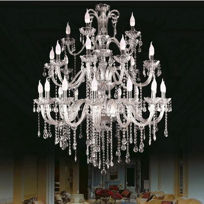 Large 18/24/30 Lights Modern Big Lustres 100% K9 Crystal Luxury Home Decoration Transparent/Amber/Gold/Cognic Villa Chandelier