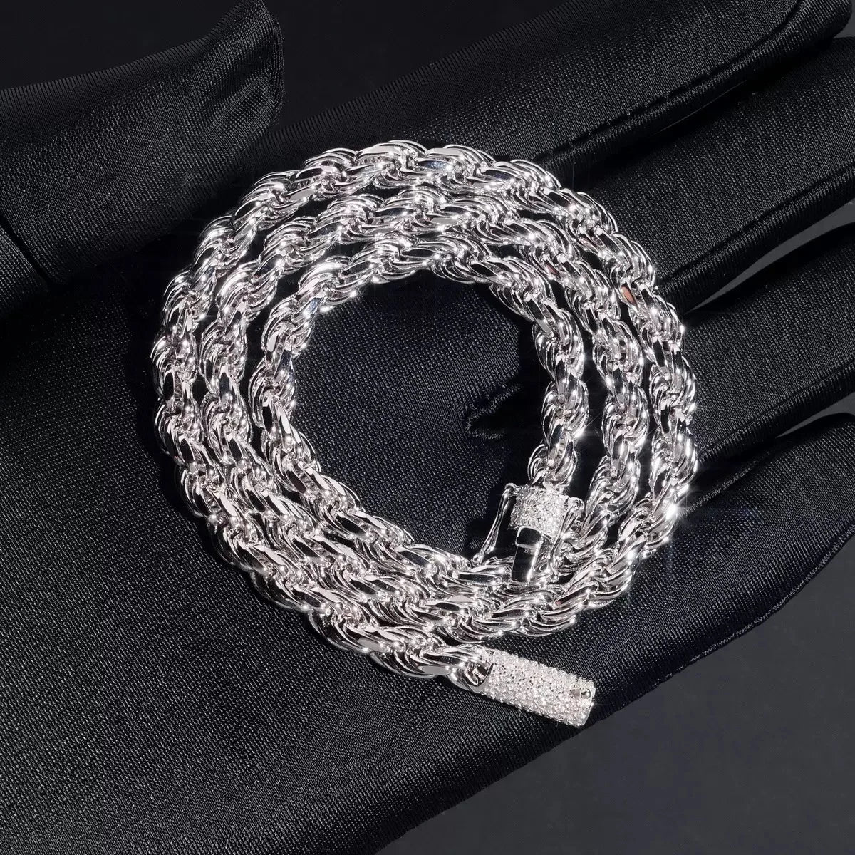 6mm Iced Moissanite Rope Chain Necklace Stainless Steel Hiphop Rapper Plated 18k Gold Bling Diamond Link Bracelet Necklaces Men