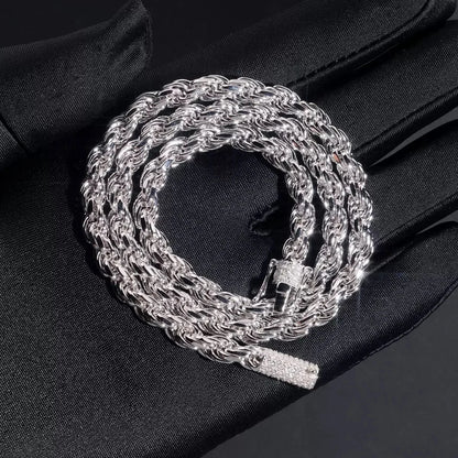 6mm Iced Moissanite Rope Chain Necklace Stainless Steel Hiphop Rapper Plated 18k Gold Bling Diamond Link Bracelet Necklaces Men