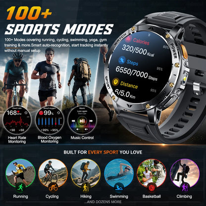 TANK Ultra Outdoor Smartwatch 1400mAh Battery Military Watches Waterproof Two-color Tactical LED Flashlight Men Sports Bracelet
