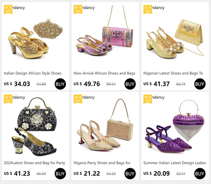 Italian Shoes and Bags Matching Set with Rhinestone Nigerian Women Shoes and Bag Set with Appliques Full Crystal for Dress