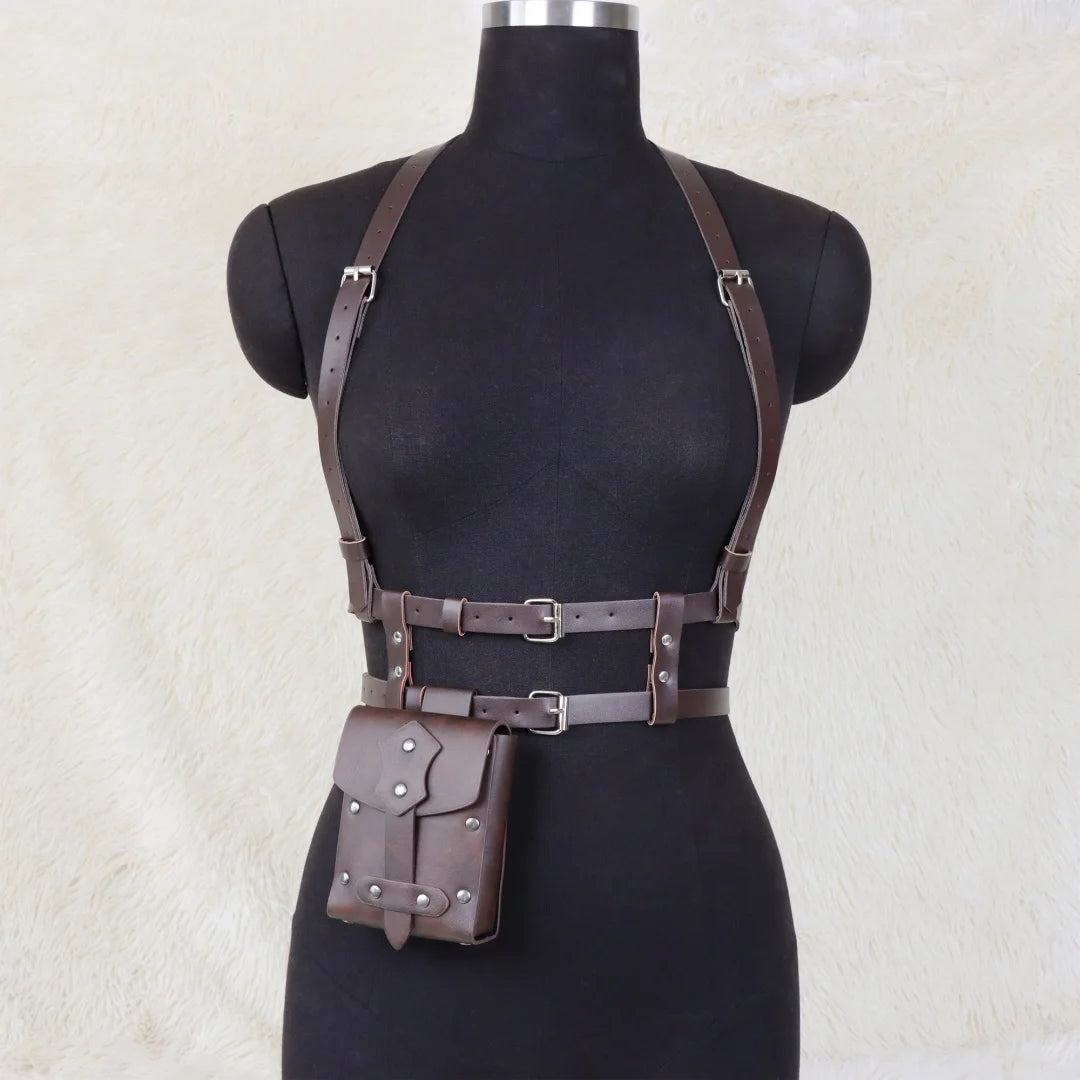 UYEE Punk Style Y2K Fashion Pu Leather Waist Belt For Women Harness Belt With Bag Suspenders Body Corset Halloween Accessories