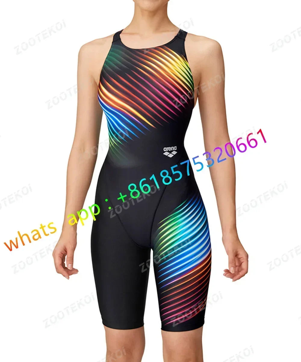 Womens One Piece Bodysuit Swimsuit Triathlon Competitive Pro Training Knee Length Swimwear Swimming Pool Comfort Bathing Suit
