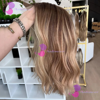 Brown Blonde Balayage Human Hair Glueless Lace Short Bob Wigs 13x4 Silk Top Lace Front Wigs Bleached Knots 360/Full Lace Wigs
