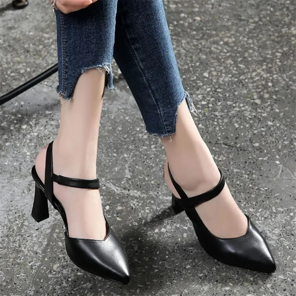 Cresfimix Zapatos De Mujer Women Sweet Pointed Toe Yellow Pu Leather Slip on 5cm High Heel Shoes for Summer Office Party A9168