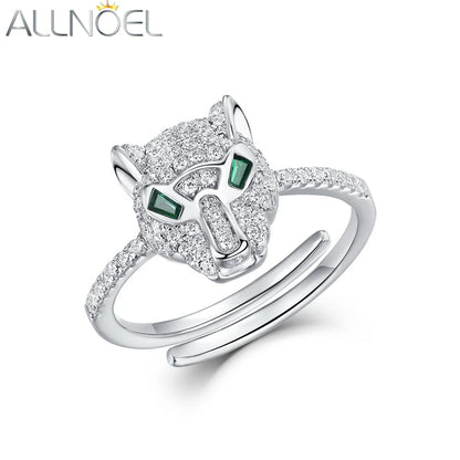 ALLNOEL 925 Sterling Silver Open Rings For Women Hollow Leopard Head Ring Animal Sparkling Cubic Zirconia Jewelry Gifts Hip Hop