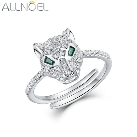 ALLNOEL 925 Sterling Silver Open Rings For Women Hollow Leopard Head Ring Animal Sparkling Cubic Zirconia Jewelry Gifts Hip Hop