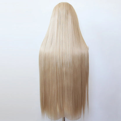 Flaxen Brown Synthetic Lace Front Wig 40inch Long Straight Flax Golden Lace Front Synthetic Wig Pre Plucked Natural Hairline