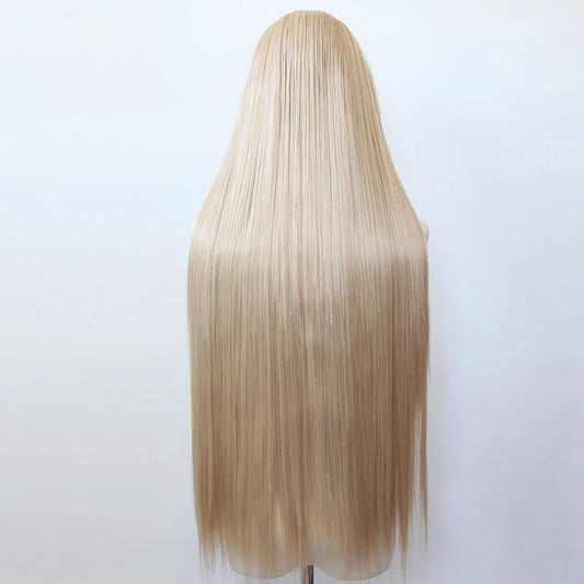 Flaxen Brown Synthetic Lace Front Wig 40inch Long Straight Flax Golden Lace Front Synthetic Wig Pre Plucked Natural Hairline