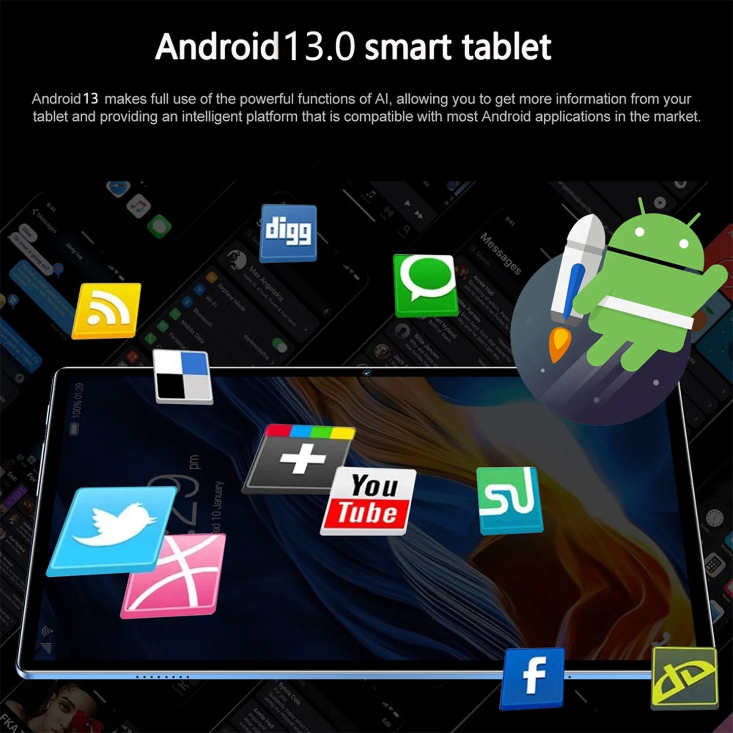 New 10.1 Inch Tablets Global Version Android 13 Octa Core 8GB RAM 512GB ROM 4G LTE Double SIM 5G WiFi HD Tablet Pc 8000mAh