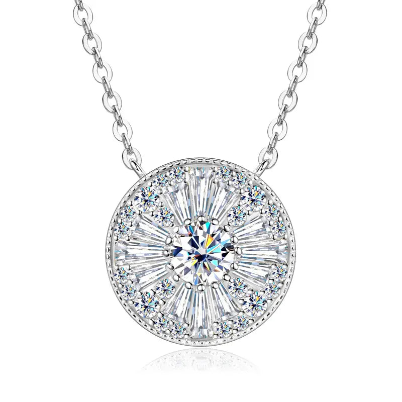 OXTAO Round Moissanite Pendant Necklace 5mm D Color VVS1 for Women Trapezoidal Cubic Zirconia Necklace Lab Created Imitation Diamond Wedding Party Luxury Jewelry 14K Gold Filled