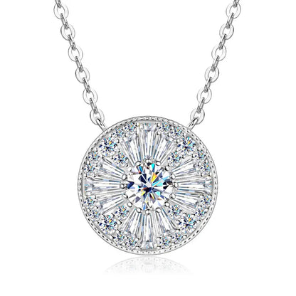 OXTAO Round Moissanite Pendant Necklace 5mm D Color VVS1 for Women Trapezoidal Cubic Zirconia Necklace Lab Created Imitation Diamond Wedding Party Luxury Jewelry 14K Gold Filled