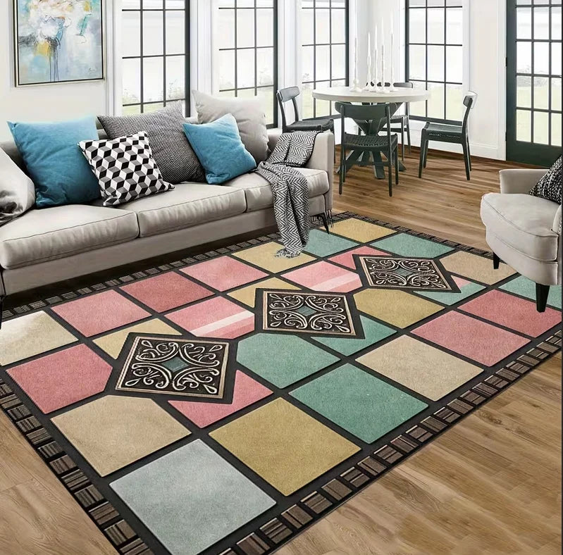 Simple Geometric Carpet with Retro Style and Perfect for High Flow Areas Such As Living Rooms Bedrooms Kitchens Etc Mats