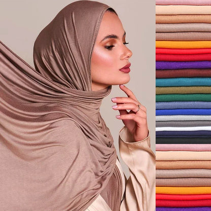 Womens Muslim Ramadan Fashion Modal Cotton Jersey Hijab Womens High Quality Solid Color Soft Hijab Long African Scarf