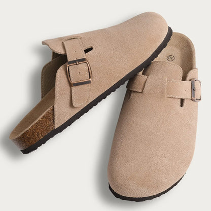 Litfun New Fashion Women's Clogs with Adjustable Strap Cork Footbed Leather Mules with Arch Support Unisex Outdoor Potato Shoes