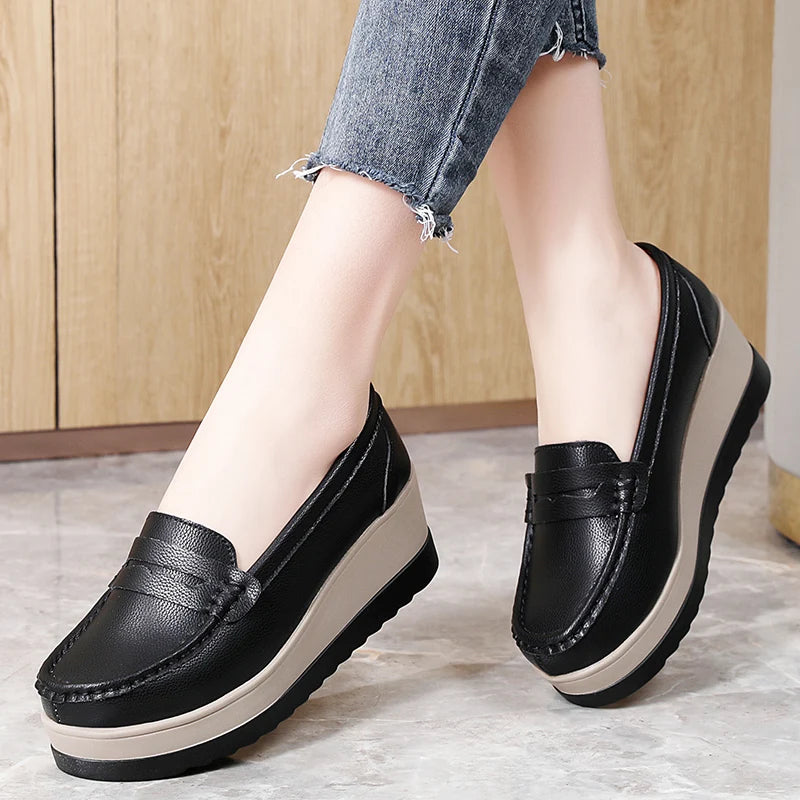 Ngouxm Women Flat Platform Loafers Ladies Elegant Suede Leather Moccasins Shoes Woman Slip On Moccasin Women's Casual Shoes