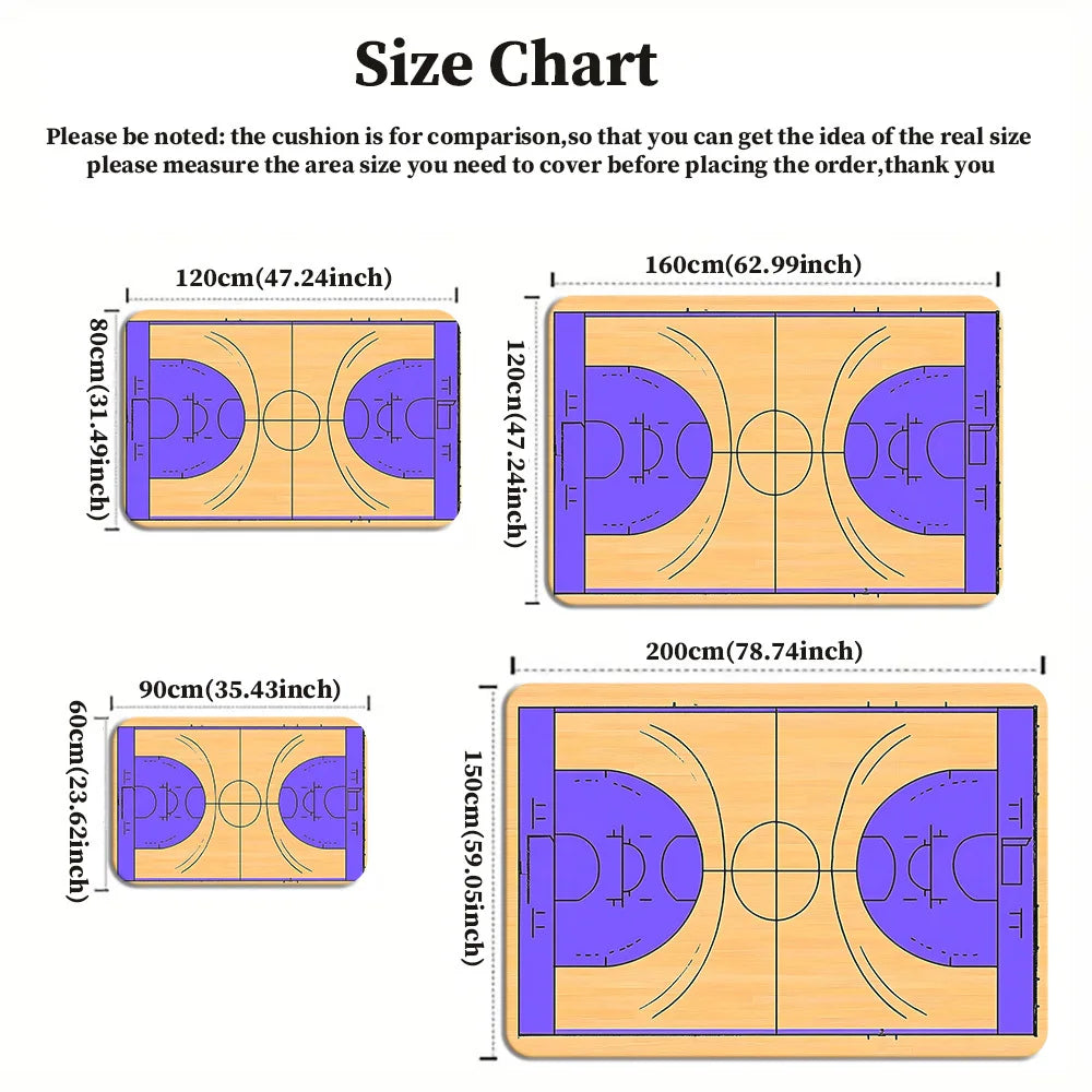 Basketball court design crystal velvet rug sports themed bedroom carpet living room floor mat NBA fan gift game room decor anti