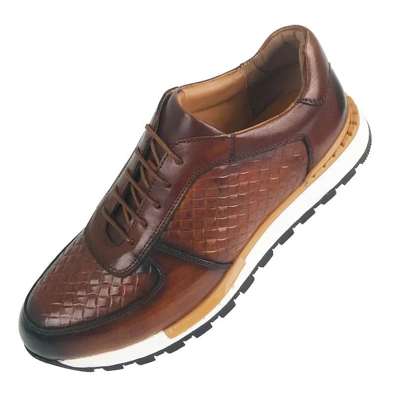 Genuine Leather Man Luxury Sneakers Plaid Weave Pattern Lace-up Men Casual White Oxford Shoes Deals Spring Autumn 2025