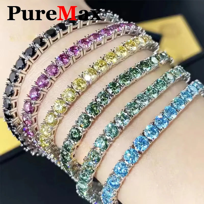 Colorful 3mm Luxury  Certified Moissanite Tennis Chain For Women 925 Sterling Silver Man Moissanite Bracelet Chain Hip hop
