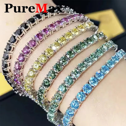 Colorful 3mm Luxury  Certified Moissanite Tennis Chain For Women 925 Sterling Silver Man Moissanite Bracelet Chain Hip hop