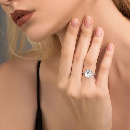 IOGOU Luxury 4ct Moissanite Halo Engagement Ring Certified Cushion Cut Diamond Wedding Rings 925 Sterling Sliver Wedding Jewelry