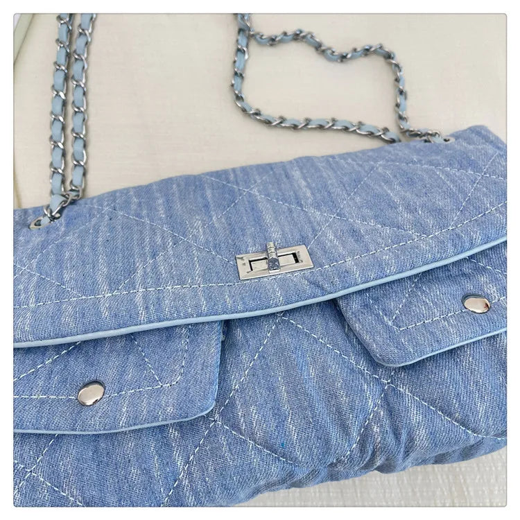 Korean Brand Shoulder Bag 2026 New Denim Side Bags for Women Ladies Crossbody Solid Fashion Chain Designer Daily Commuter City