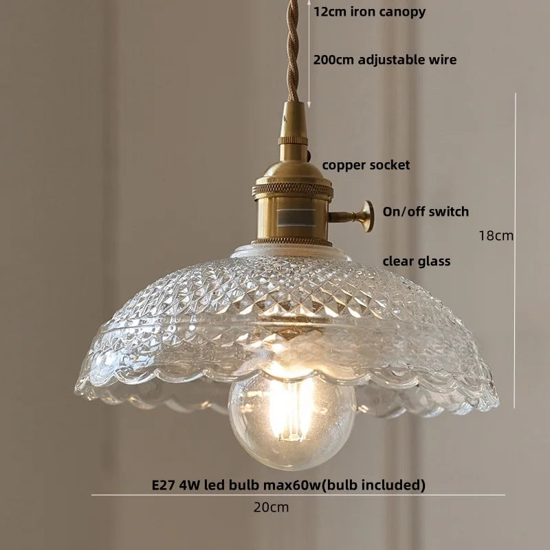 IWHD Home Decor LED Pendant Lights Kitchen Restaurant Copper Socket Flower Green Glass  Nordic Modern Walnut Wood Hanging Lamp