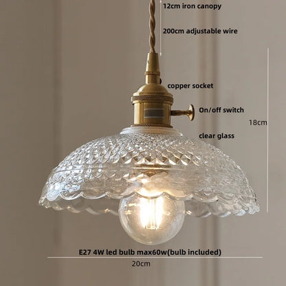 IWHD Home Decor LED Pendant Lights Kitchen Restaurant Copper Socket Flower Green Glass  Nordic Modern Walnut Wood Hanging Lamp