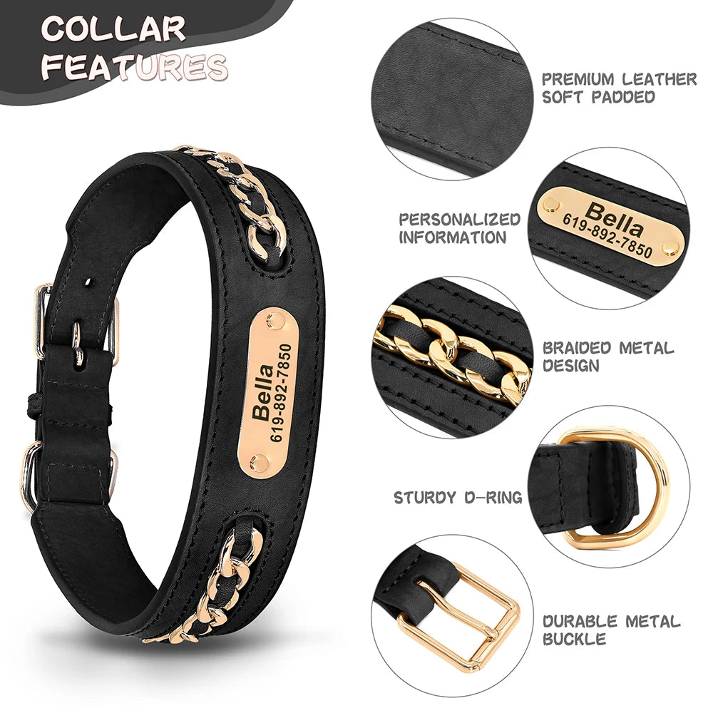 Custom Leather Dog Collar Accessories Personalized ID Tag Nameplate Collars For Small Medium Large Dogs French Bulldog Pitbull