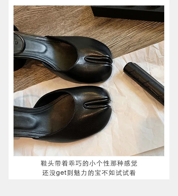Modern Heels Pumps Women Round High Heel Leather Square Split Toe Pumps Shoes Spring Summer Sandals Mary Janes Shoes Heels Women