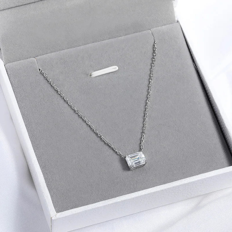 Smyoue 1-3CT Solitaire Moissanite Necklace for Women Emerald Cut Lab Diamond Wedding Female Necklace 925 Sterling Silver Jewelry