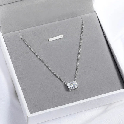 Smyoue 1-3CT Solitaire Moissanite Necklace for Women Emerald Cut Lab Diamond Wedding Female Necklace 925 Sterling Silver Jewelry