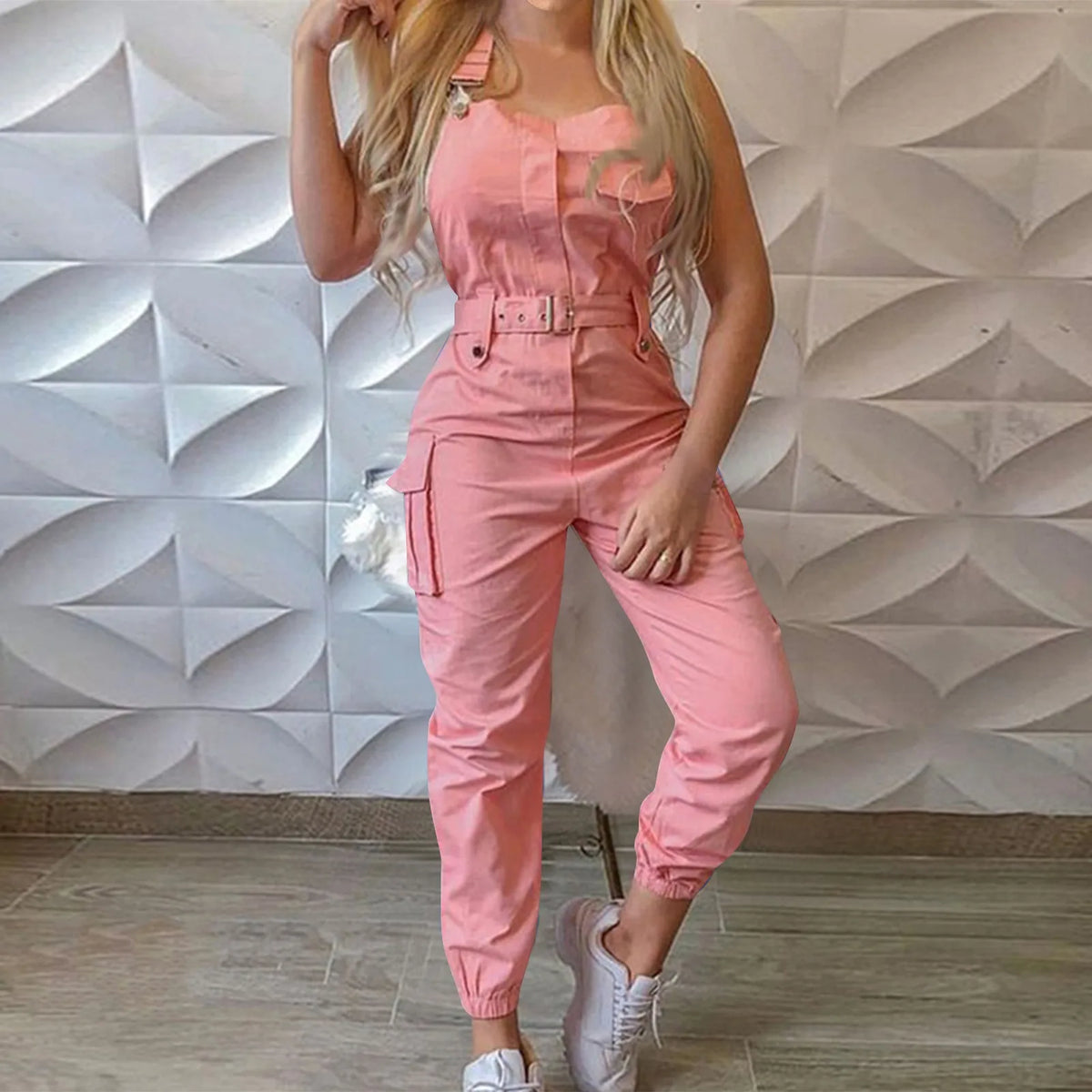 Women'S Large Size Cargo Romper Fashion Trend High Waist Clasp Pocket Jumpsuits Simple Solid Comfy Fitting Strap Jumpsuit 5xl