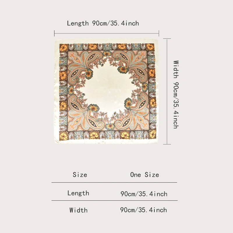 New 90*90cm Retro Brand Women Silk Scarf Bandanna Fashion Bohemian Pattern Square Hijab Lady Wrap Headband Foulard Muffler