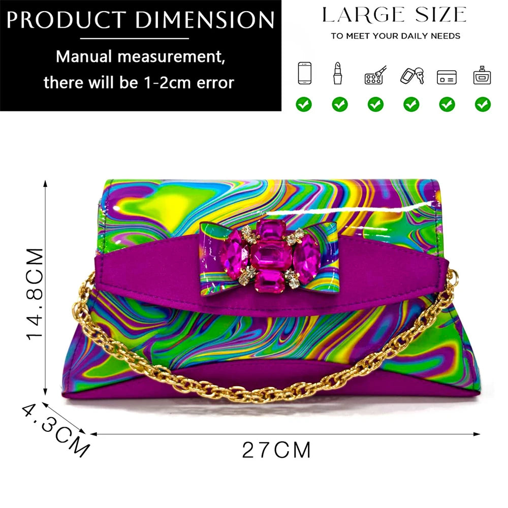 Venus Chan 2024 Fashion Purple Color Painted Rhinestones Elegant Peep Toe Sandals Shoes and Bag Set Italian Heels for Womens