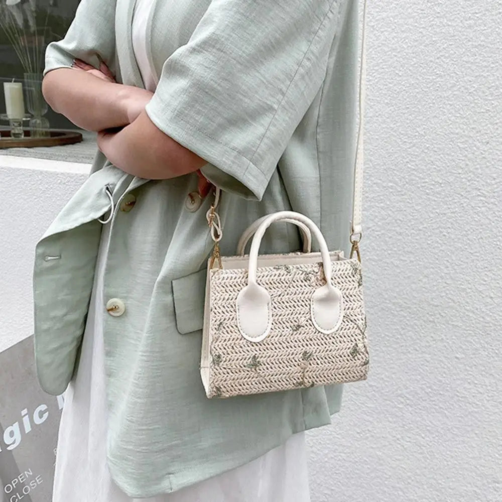 Fashion Women Summer Straw Bag Girls Shoulder Bags Casual Handbag Solid Color Crossbody Bags