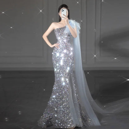 New High-end Sequin Temperament Fishtail Dress Wedding Guests Important Occasion Dress Host Stage Clothes Quinceanera Dresses