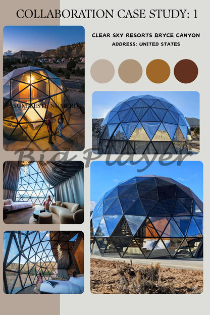 Hexagonal Tempered Glass Dome House, Geodesic Igloo Tent with Aluminum Frame, Luxury Outdoor Resort Round Camping Hotel Shelter