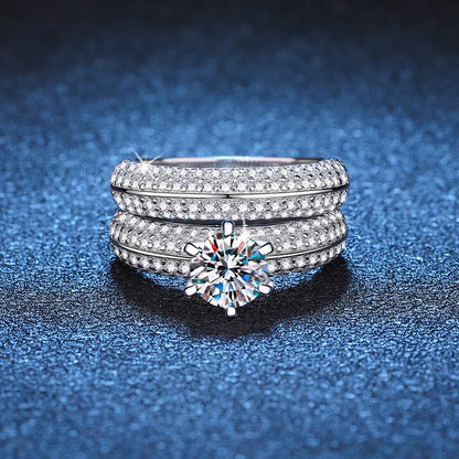 Women's PT950 Platinum Double Band Ring, High-Precision Craftsmanship, 1 Carat Moissanite Ring Set