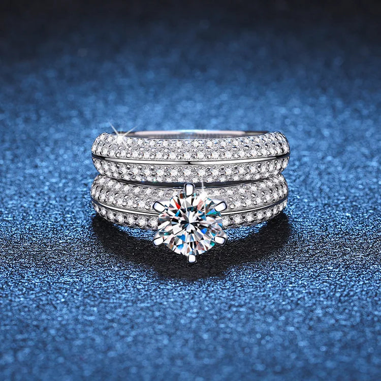 Women's PT950 Platinum Double Band Ring, High-Precision Craftsmanship, 1 Carat Moissanite Ring Set
