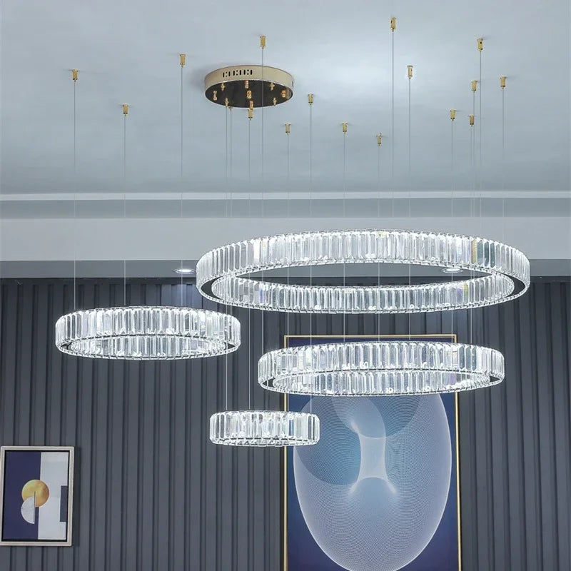 Modern Luxury Led Dimmable Pendant Lights Lustre Living Room Chandelier Lamp Fixtures Foyer Shiny Steel  Luminarias Light