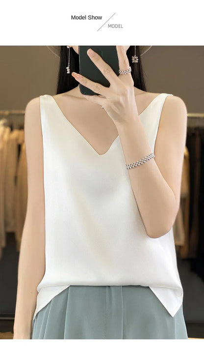 New Lce Silk Satin Camisole Women's Spring/Summer Solid Color Sleeveless Sexy Comfortable Silk Underwear Vest RW-D09