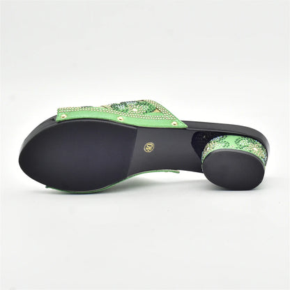 New Arrival Green Color Nigerian Shoes and Matching Bags Set Italian Ladies Shoes and Bags To Match Set Decorated with Rhinstone