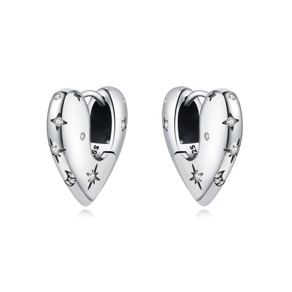 925 Sterling Silver Star Moon Heart Shape Earrings Jewelry Versatile Hoop Earrings For Women Jewelry Fine Birthday Party Gifts