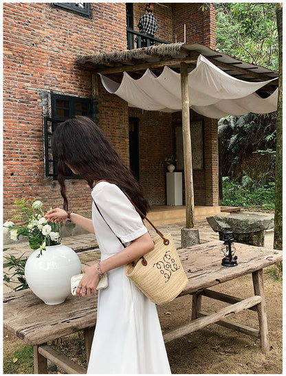 Summer New Vacation Woven Straw Bag, High Quality Seaside Beach Bag for Women, Women's Beach Bags Bucket Bag