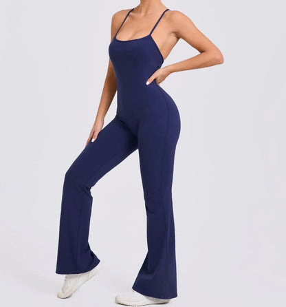 Sports Overalls for Women Sportswear Flared Jumpsuit Woman Padding Jumpsuits Gym Combinaison Femme Coffee Gray Navy Blue Red