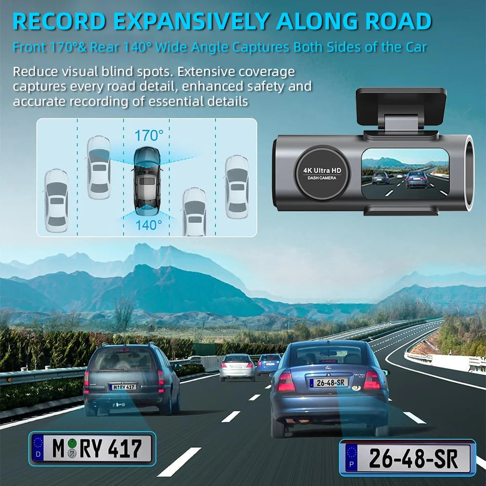 YanAbode 4K Car Dash Cam WiFi GPS Support Optional Rearview Camera Wide Angle Night Vision Car Video Recorder DVR